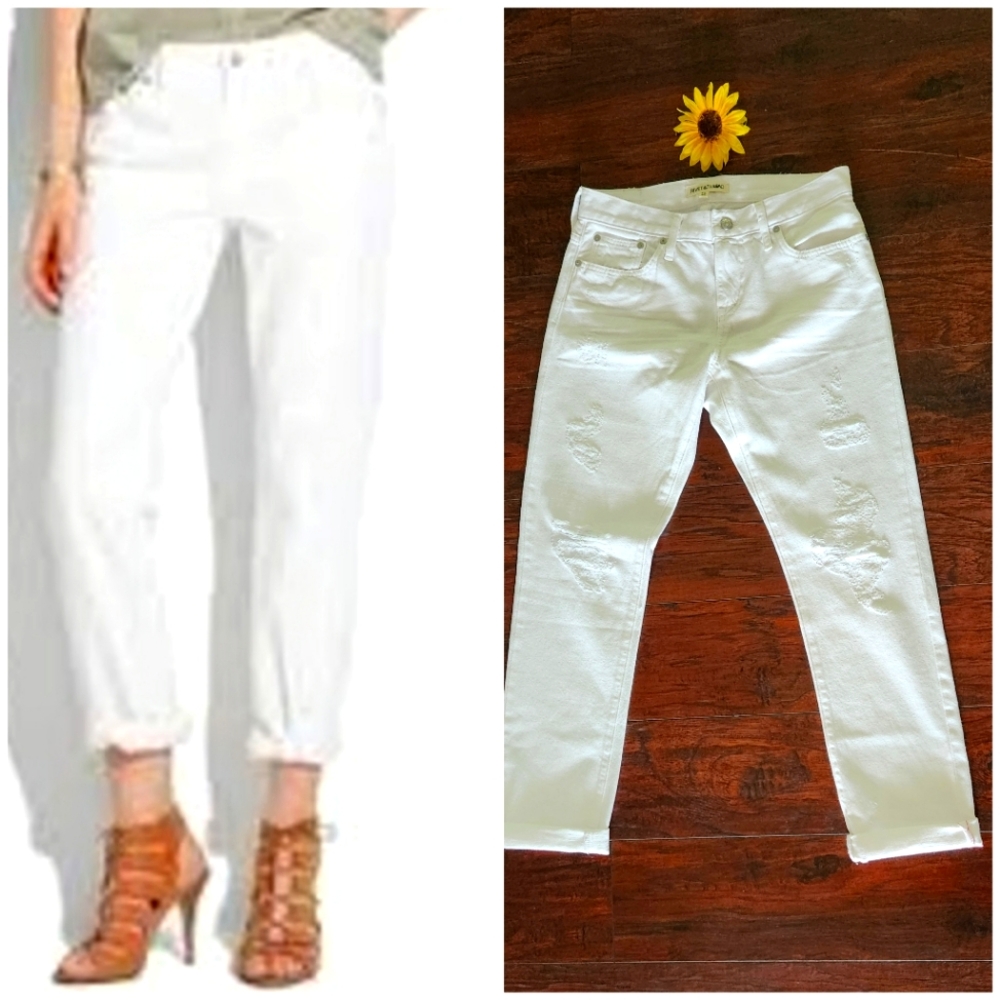 Madewell Rivet & Thread Distressed High Rise Boyjean In White 💗 - Picture 2 of 11